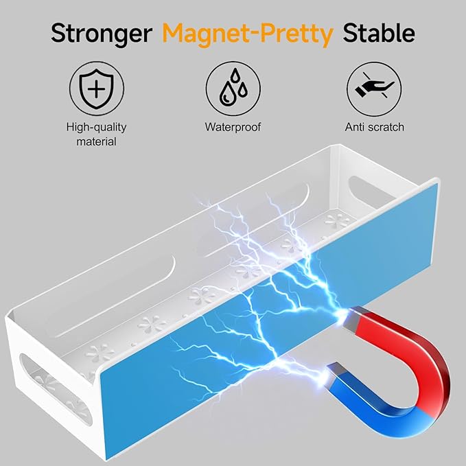 Sevenblue 2 Pack Strong Magnetic Spice Rack for Refrigerator, Multipurpose Magnetic Shelf for Fridge with 4 Hooks for kitchen and Bathroom Organization, White