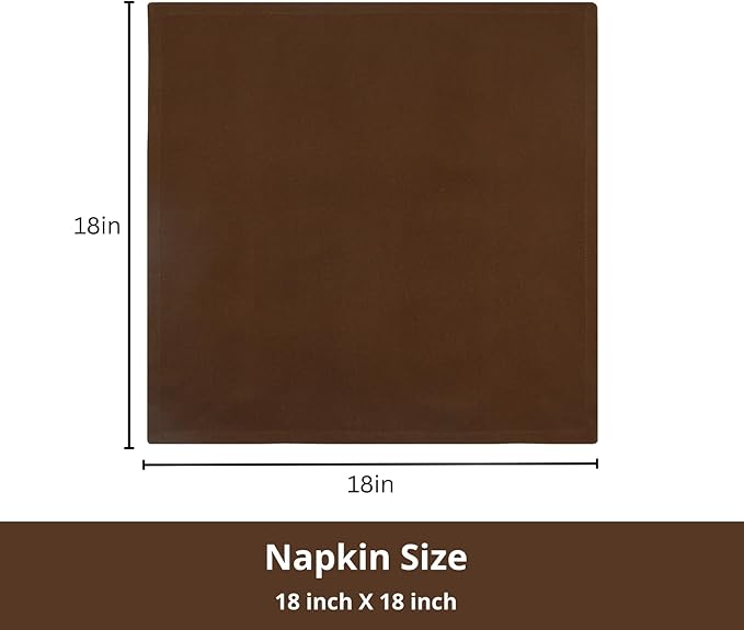PurpleEssences Set of 12 Cloth Dinner Napkins 100% Cotton 18x18 Inch - Soft Durable Washable - Ideal for Farmhouse Party Spring Easter Summer - Perfect Everyday Use Table Linen - Nut Brown