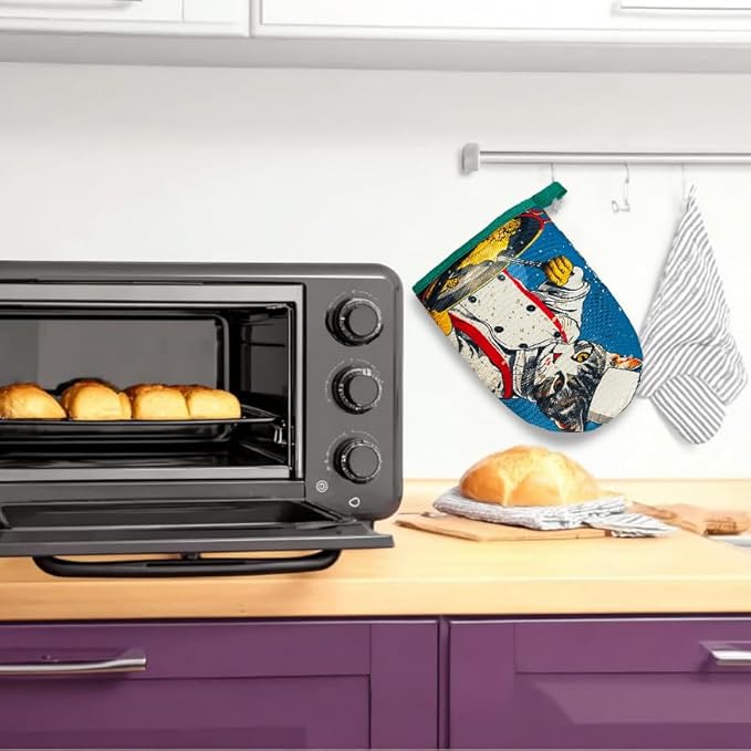 Cat Chef Oven Mitts, High Heat Resistant Kitchen Oven Gloves, Mini Silicone Oven Mitts, Non-Slip Grip Surfaces and Hanging Loop for Grilling, Baking, Cooking and Microwave, Gift