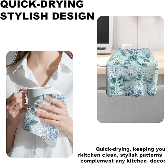 4 Pcs Artistic Blue Hydrangea Kitchen Towels, Elegant Decorative Absorbent Microfiber Dish Cloth Tea Towel, Durable Hand Towels for Farmhouse Home Bathroom, Housewarming Gifts