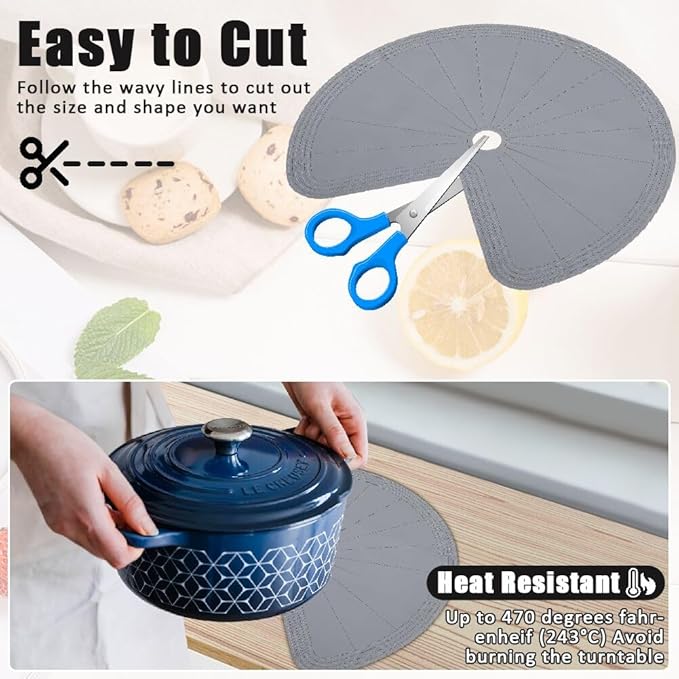 2 PCS 26" Lazy Susan Shelf Liner, Jaxbo Silicone Lazy Susan Liner for Dual Tier Pie Cut Organizer,Non-Slip Thermal Protection Mat