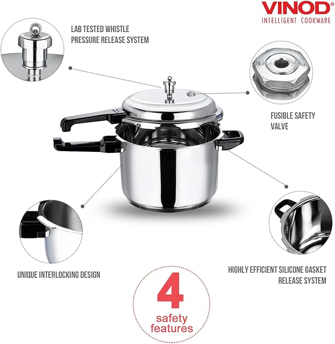 Vinod Pressure Cooker Stainless Steel – Outer Lid - 7 Liter – Induction Base Cooker – Indian Pressure Cooker – Sandwich Bottom – Best Used For Indian Cooking, Soups, and Rice Recipes, Quinoa