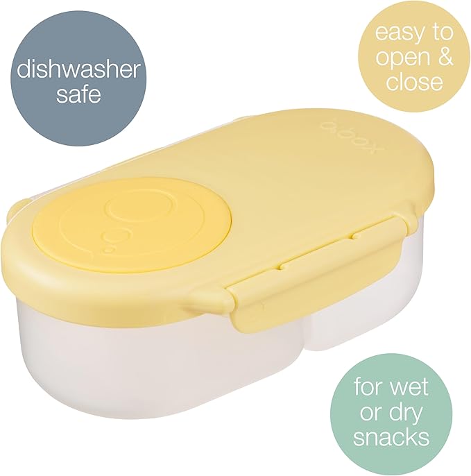 b.box Snack Box - Leakproof Mini Bento Box for Kids & Toddlers, 2 Compartment Snack Containers for Kids, Lunch Containers, Dishwasher Safe, BPA Free, PFAS Free, Ages 4m+, 1 3/4 Cup - Lemon Twist