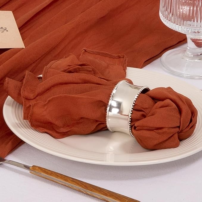 MLMC 24 Pack Terracotta Cheesecloth Napkins Boho Rustic Burnt Orange Gauze Cloth Napkins Washable 21"x21" for Wedding Bridal Shower Anniversary Dinner Decor