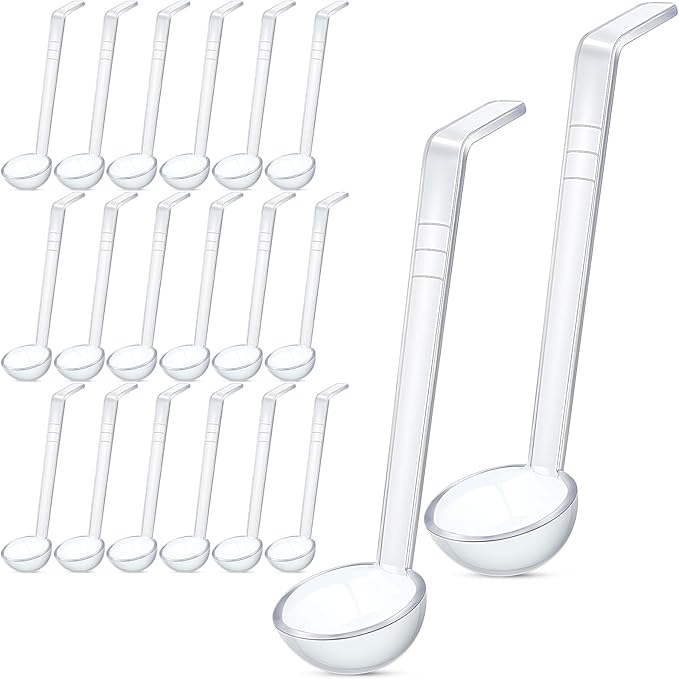 Tioncy 20 Pcs 1 oz Plastic Small Ladles with 7 Inches Long Handle, Mini Ladle for Serving Salsa Sauce Dressing Punch Bowl Sauces and Toppings (Clear)