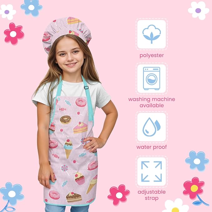 SANDJEST Kids Apron with Chefs Hat Set, Kitchen Apron Gifts
