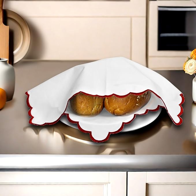 Ridhi Cloth Napkins 100% Pure Cotton Farmhouse Wedding Dinner Napkins Gift for Spring, Easter, Valentine, Holiday, Everyday Napkin (4-18" x 18" White with Red Edge)