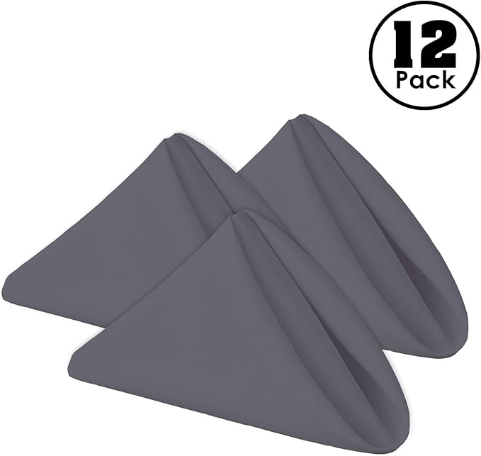 Gee Di Moda Cloth Napkins - 17 x 17 Inch Charcoal Dinner Napkins - Set of 12 Soft & Absorbent Washable Fabric Cloth Table Napkins with Hemmed Edges for Hotel Restaurant, Holiday Parties & Wedding