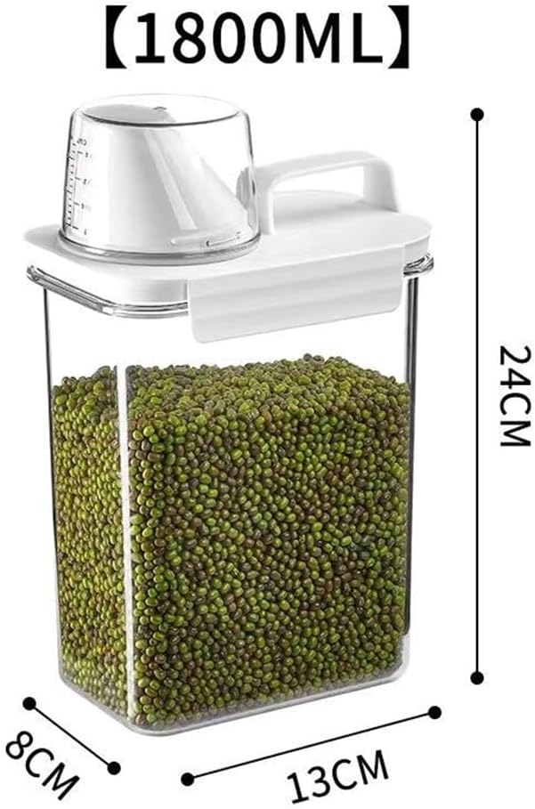 2Pcs Rice Dispenser Storage Containers, 1.8L Small Rice Bucket with Measuring Cup & Pour Spout, Kitchen Plastic Airtight Container for Cereal, Grain, Flour, Sugar, Oatmeal, Dry Pet Dog Food