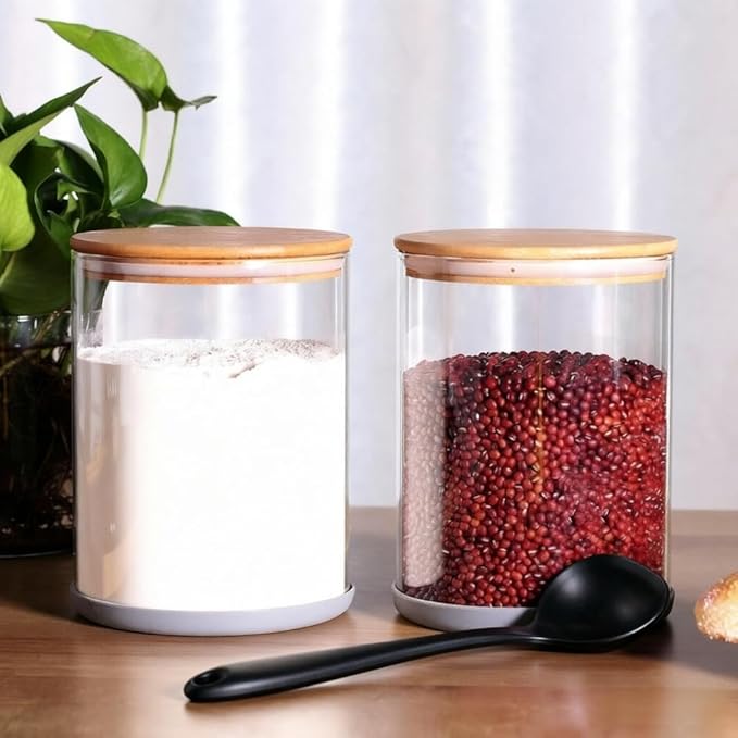 Set of 2 Large Glass Food Storage jar, 100 FL OZ (3000ml) Glass Flour Canister with Airtight Bamboo Lids for Kitchen Corner, BPA-Free Flour Container for Sugar, Ground Coffee, Rice and Dry Food