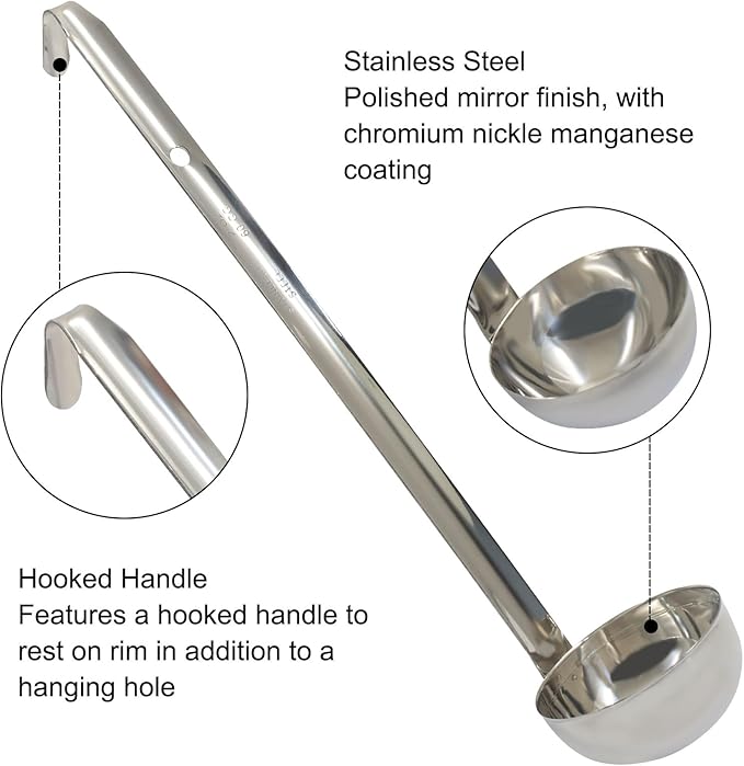 2 Oz Stainless Steel Ladle, 3 Pcs Sturdy Soup Ladle, 9" Long Handle Length for Stirring, Portioning and Serving Soup and Stew in Restaurants and Home (2.36" Bowl Diameter）