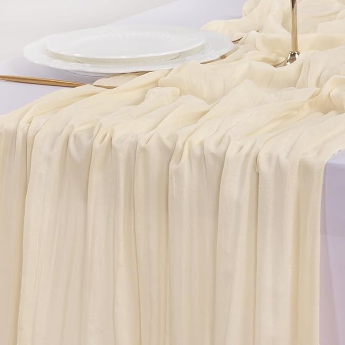Socomi 10pcs Beige Easter Spring Cheesecloth Table Runner Boho Rustic Gauze 120 inch 10FT Cheese Cloth Runner for Wedding Party Baby Shower Birthday Home Decor Holiday Decorations