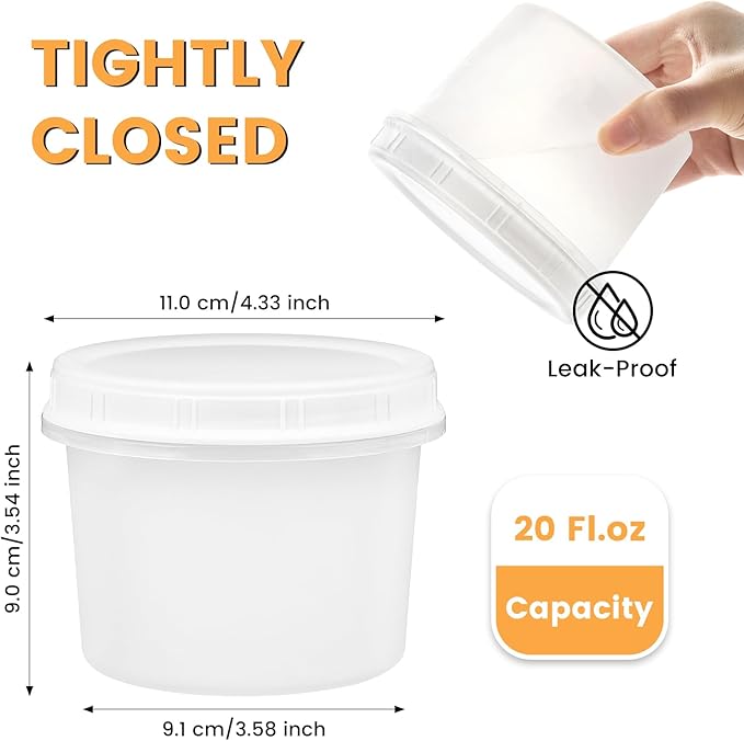 TUZAZO 20 Oz Food Storage Containers with Screw Lids, 6-Count Reusable Small Plastic Soup Containers for Portion and Meal Prep | Microwave-, Freezer-, Dishwasher-Safe | BPA Free