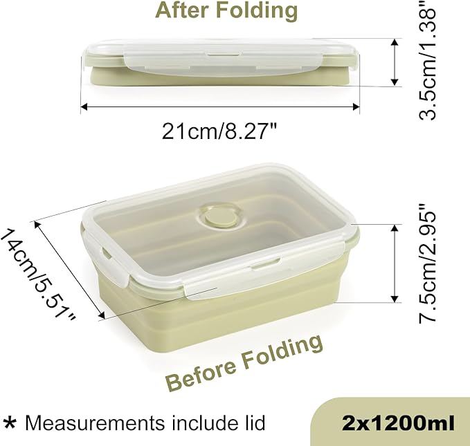 Collapsible Food Containers with Lids, Collapsible Bowls For Camping, Save Space, Leak-Proof Silicone Food Storage Containers, 4pack 1200ml, Dishwasher, Microwave & Freezer Safe