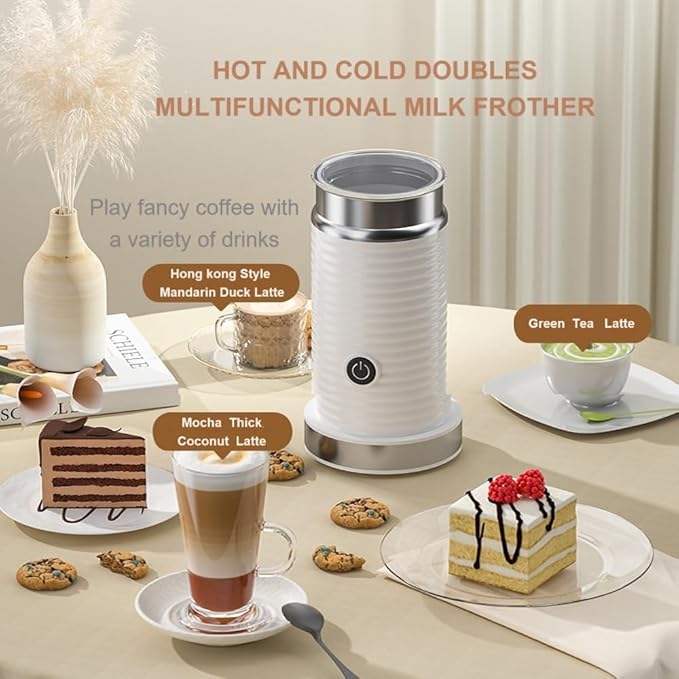 Milk frother，Electric milk frother,Fully automatic milk frother，Automatic milk frother， Electric for Hot & Cold Froth, Froth Or Heat Milk，Automatic off & Easy Cleaning, Silent Operation (White)