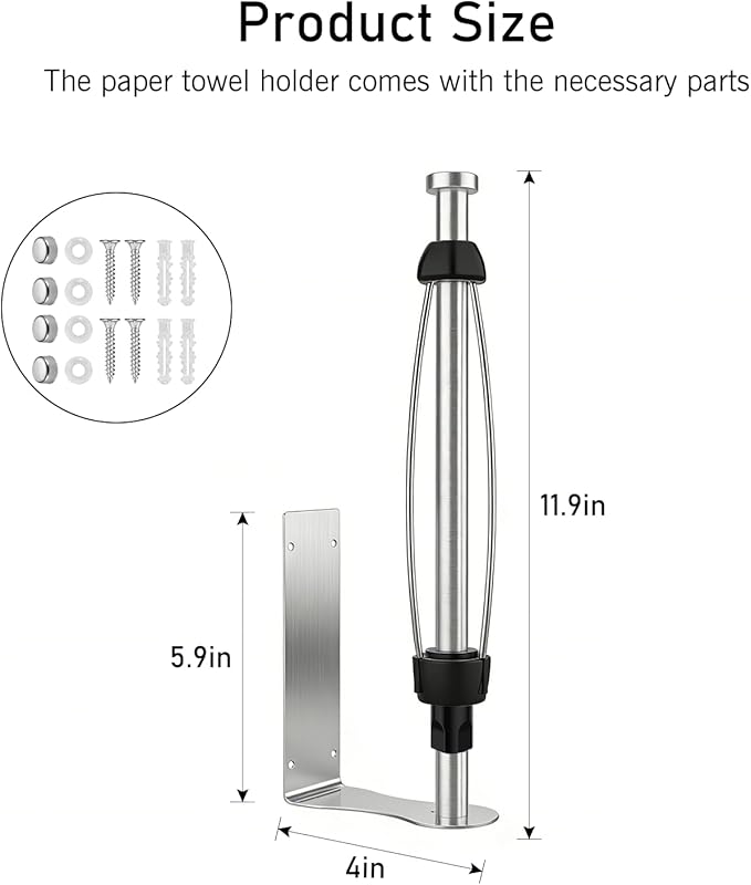 SetSail Paper Towel Holder, 2 Packs Single Hand Operable Paper Towel Holder Under Cabinet with Adjustable Damper Easy Tear Wall Mount Self-Adhesive or Drilled for Kitchen Bathroom, Silver