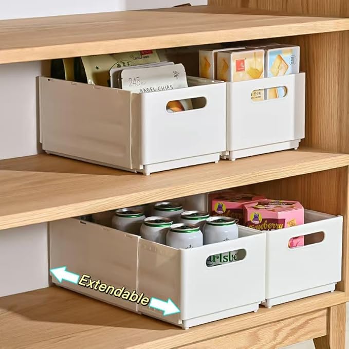 2 Pack Expandable Plastic Storage Boxes, Multi-Purpose Folding Organizer, Drawer Storage Divider For Bedroom, Kitchen And Snack Storage (XL)
