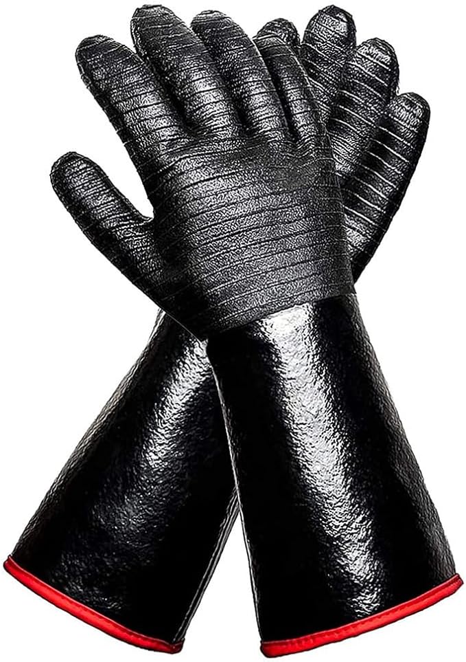 2 PCS BBQ Gloves - 1472°F Thicken Heat Gloves W/S-Hook 14 in Kitchen Oven Mitts Black Neoprene Waterproof Grill Gloves