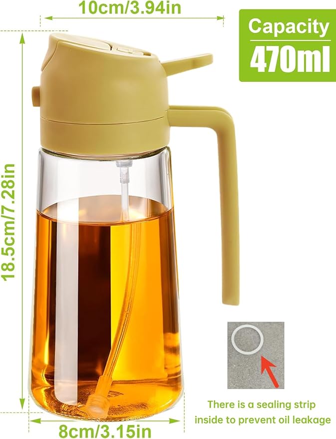 4 Pack 16oz/470 ml Olive Oil Dispenser Bottle 2 in 1 Clear Glass Oil Sprayer and Container Refillable Vinegar Dispenser with Automatic Cap Portable Spray Bottle for Cooking Baking Orange