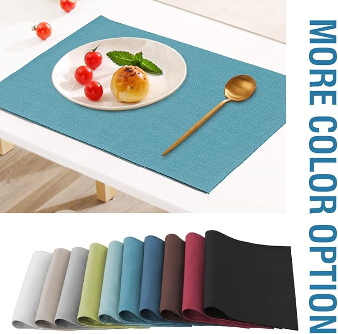 H.VERSAILTEX Linen Placemats Set of 4 Premium Solid Table Placemats for Dining Table Spill-Proof Waterproof Table Mats Heat-Resistant Kitchen Table Mats Washable, 12x18 inches, Teal