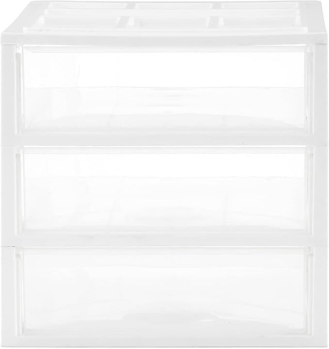 Gracious Living 3-Drawer Desktop and Countertop Organizer Drawer Set, White/Clear