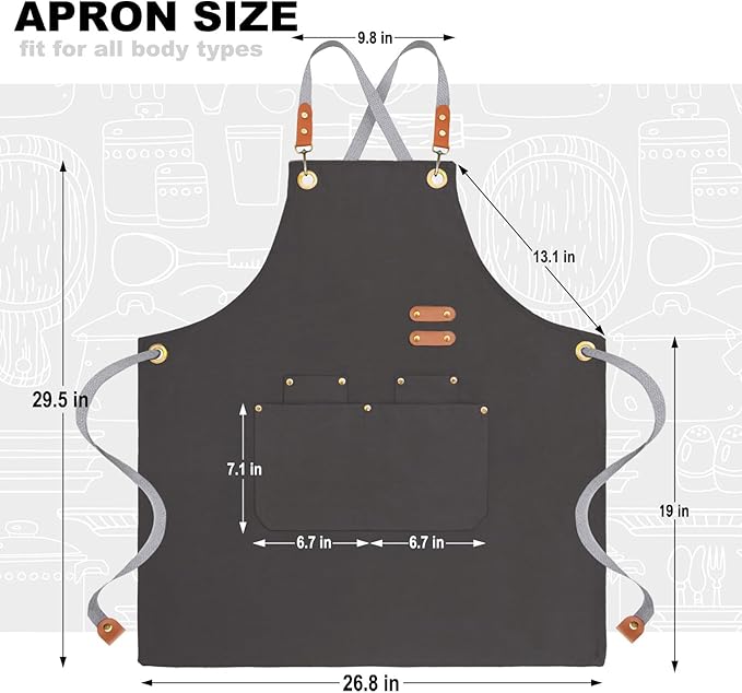 BeLuyi chef apron bib tool apron for man woman cross back straps with 4 pockets for kitchen cooking gardening baking working