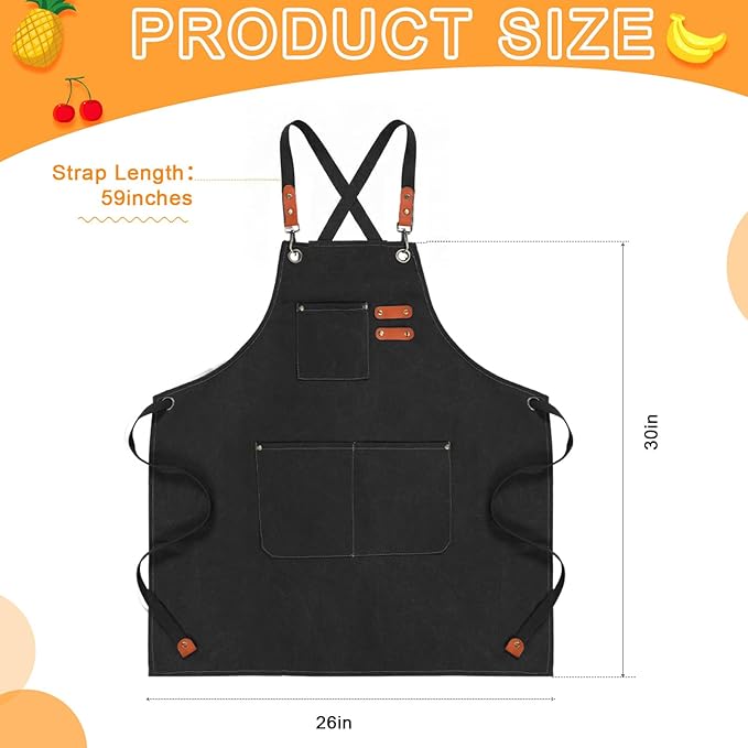 Toulite 4 Pack Canvas Chef Apron for Men with Adjustable Strap Cross Back Cotton Barber Apron with Pocket, 26 x 30''