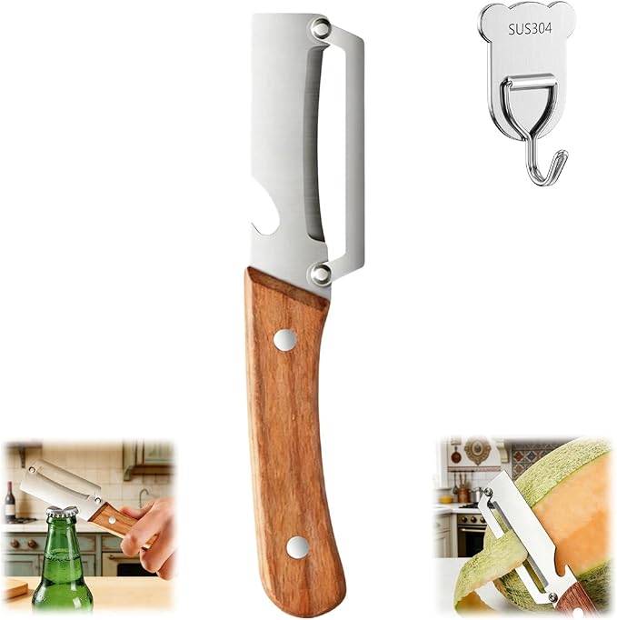 Vegetable Peelers for Kitchen, Multi-functional Vegetable Peeler for Kitchen,Peeler with Wooden Handle and Bottle Opener