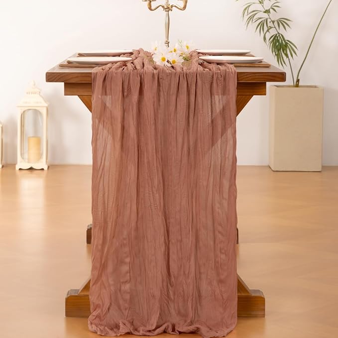 Socomi 6pcs Dusty Rose Easter Spring Cheesecloth Table Runner Boho Rustic Gauze 120 inch 10FT Cheese Cloth Runner for Wedding Party Baby Shower Birthday Home Decor Holiday Decorations