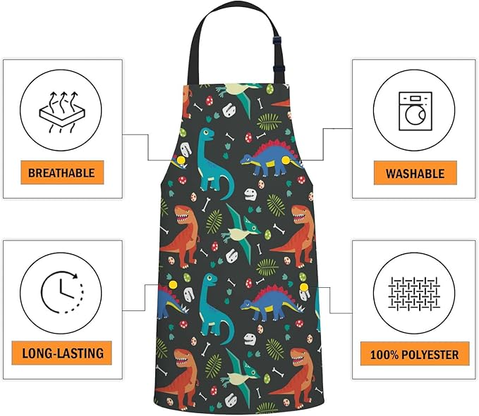 oFloral Colorful Dinosaur Apron Unisex Adjustable Bib Apron, Cooking Kitchen Chef Apron, Women Men Apron for Home Kitchen, Restaurant, Coffee house