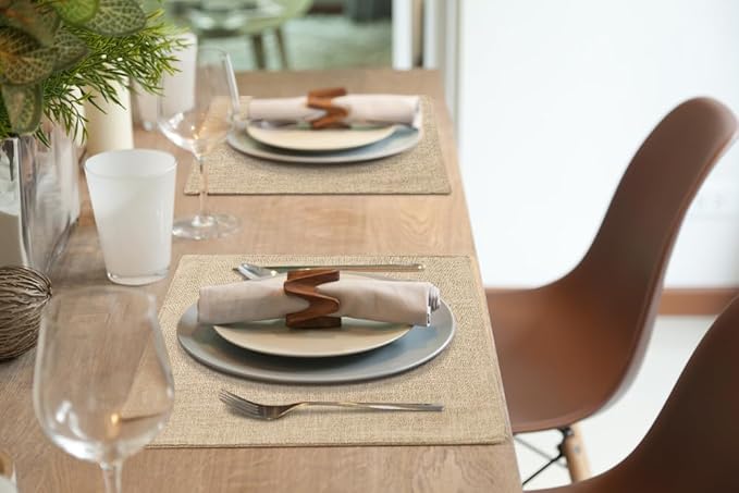 homing Cotton Linen Placemats Set of 8, Cloth Washable Farmhouse Dining Table Mats for Indoors & Outdoors, Easy to Clean, Linen, 13 x 19 Inch