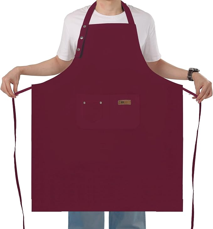 Yuubin Extra Large Aprons for Men Adjustable Button Apron with Pockets Chef Cooking Kitchen Aprons Women,Water&Oil Resistant