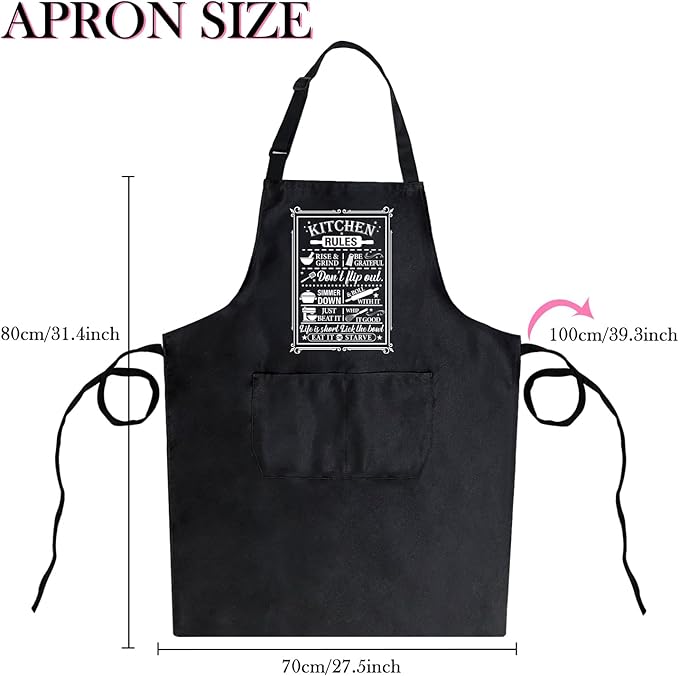 Black Baking Aprons for Women, Adjustable Cooking Baking Kitchen Aprons for Mom Chef with Pockets