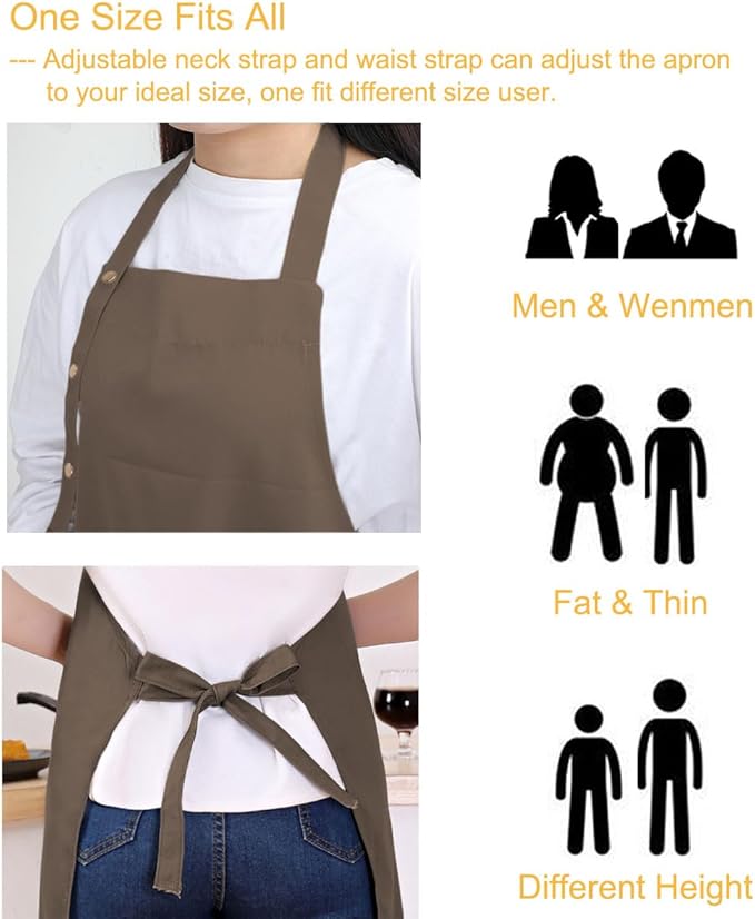 Kitchen Cooking Apron for Women Men with Big Pockets Canvas Waterproof Aprons for Server Pottery Artist Chef Apron