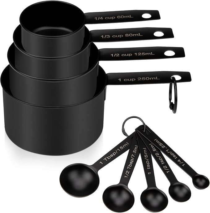 Measuring Cups and Spoons Set of 9, Stainless Steel Measuring cup for Cooking and Baking, Measuring spoons for Dry and Liquid Ingredients (Black)