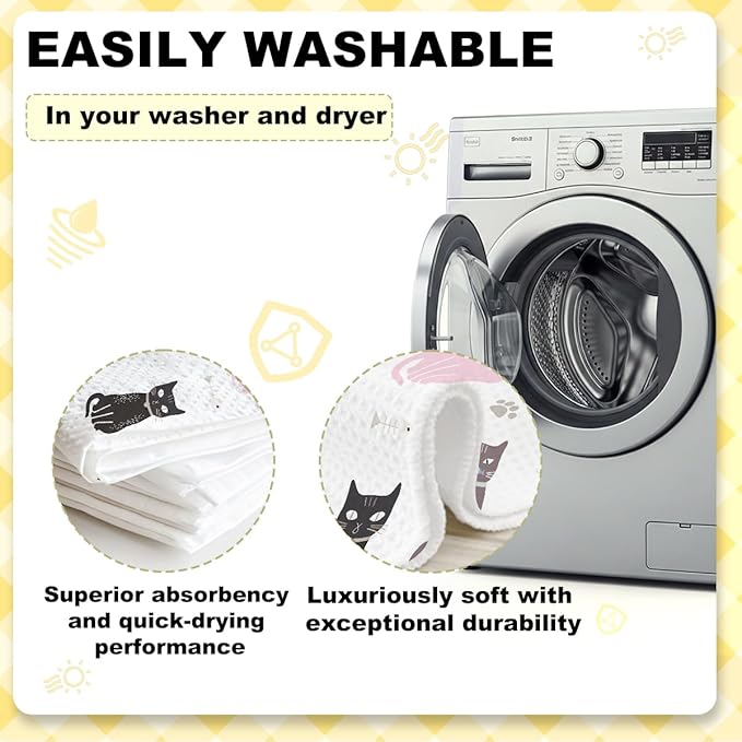 3Pcs Funny Cat Kitchen Towels, Dog Waffle Weave Dish Towels for Kitchen Bathroom Farmhouse Decor, Absorbent Microfiber Tea Cloth Hand Towel, Cat Gifts for Women Mom Friend Cat Lovers, 24x14 Inch