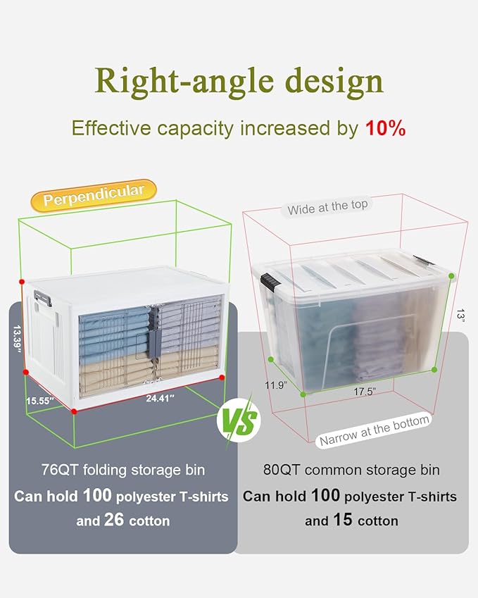 OlarHike 76QT Lockable Storage Bins with Lids - Folding Storage Box with Doors and Wheels, Collapsible Plastic Storage Bins for Closets, Office, Stackable Organizer, Containers, 4 Pack Cubes