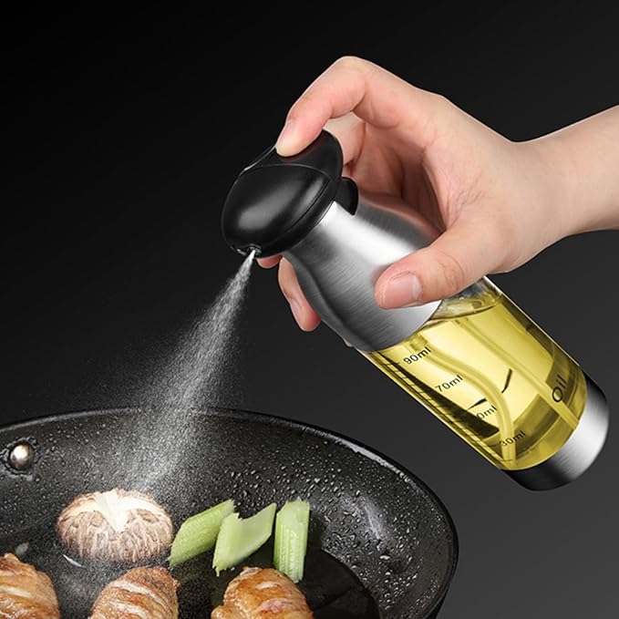 Stainless Steel Oil and Vinegar Spray Bottle Set Dual-head Mist and Press Dispenser with Oil Brush Kitchen Cruet for Cooking and Salad Dressing