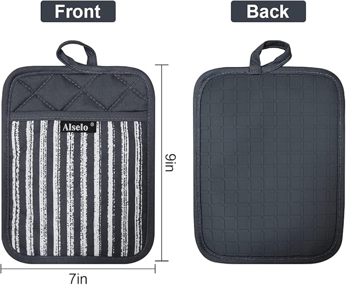 Alselo Silicone Pot Holders Set of 3 Heat Resistant & Non Slip Potholders, Professional Oven Hot Pads with Pockets Mitts for Kitchen Cooking Baking Barbecue
