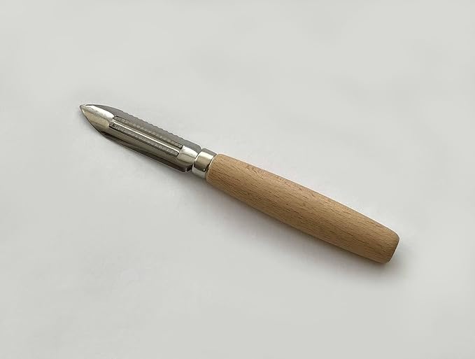 Tredoni 2.8" Vegetable Peeler Scraper & Core Extractor - Potato/Carrot/Apple Peeler - Wooden Handle, 7cm Inox Italian Stainless Steel