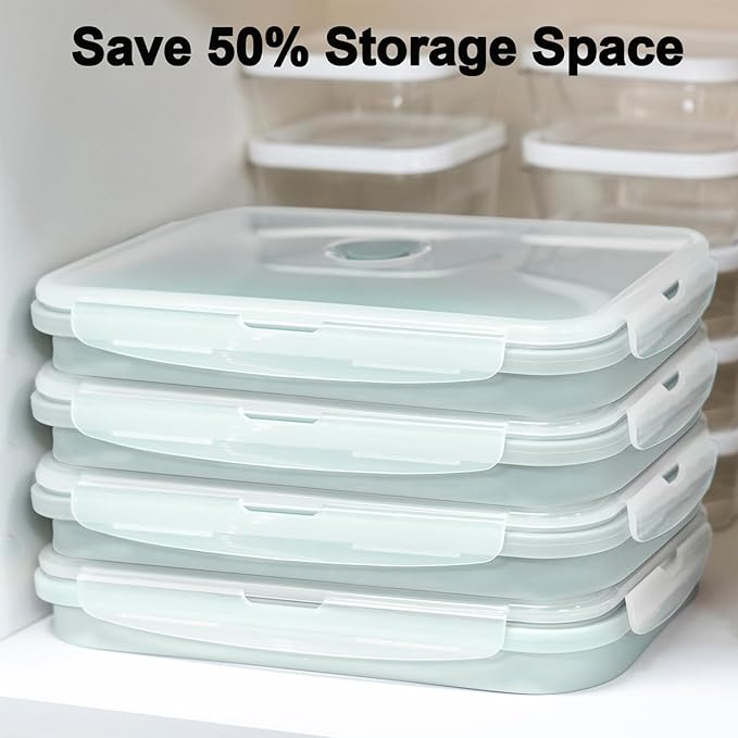 Extra Large Silicone Food Storage Containers with Lids, 4 Pack Set 68oz/2000ml Collapsible Meal Prep Lunch Containers with Airtight Lid & Ven, Microwave, Freezer and Dishwasher Safe