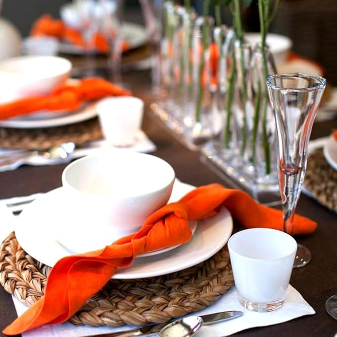 Fall Cloth Napkins Set of 6, 100% Cotton Orange Napkins Washable Reusable, Auntum Napkins for Thanksgiving Halloween Holiday Dinner Table Everyday Use (Orange)