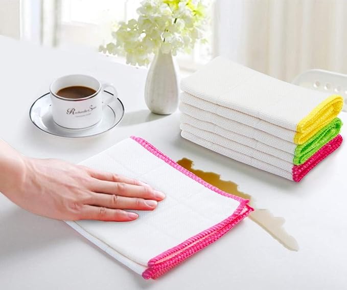 10 Pack Dishcloths White Fiber Dish Cloths Towels Set 12" x 12" Kitchen Washable Wash Cleaning Cloths Absorbent Reusable Small Muslin Dish Rags for Washing Dishes (Bamboo Fiber,10 pcs)