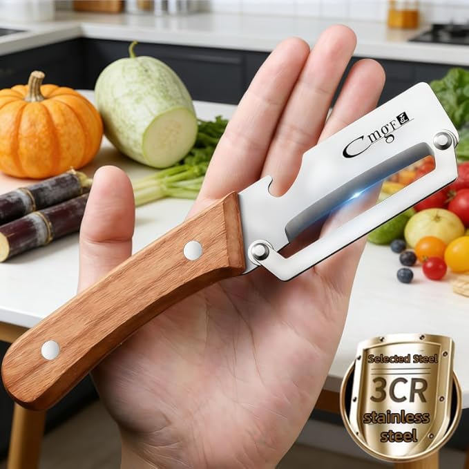 Multi-Functional Premium Vegetable Peeler,Suitable for Fruits,potatoes, Sugar Cane, Pumpkin,carrot peeler，stainless steel Wooden handle peeler Kitcheng tool With bottle opener (1Pcs)