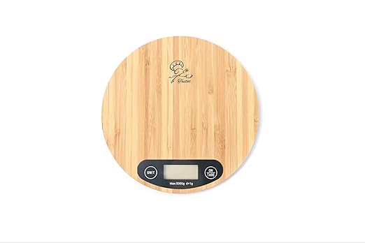 Tastes Round Wood Digital Kitchen Scale, up to 5KG, with All Units and Decorative Design