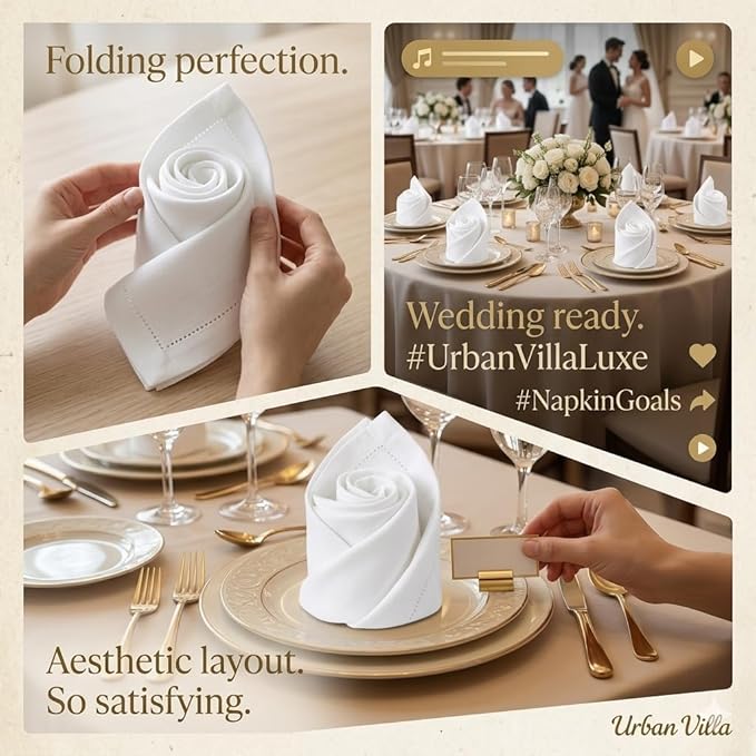 Urban Villa Cloth Napkins White Dinner Napkins Set of 6 (18X18 Inches) 100% Cotton Absorbent Washable Durable Reusable Ideal for Hotel Collection Farmhouse Party Thanksgiving Fall Dinner Napkins