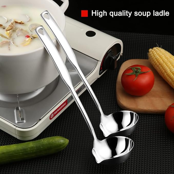 Kitchen Soup Ladle 304 Stainless Steel Punch Metal Luminous Ladell Spoons With Pour Spout Gravy Ladles for Serving,Cooking,Canning,11.8 inch