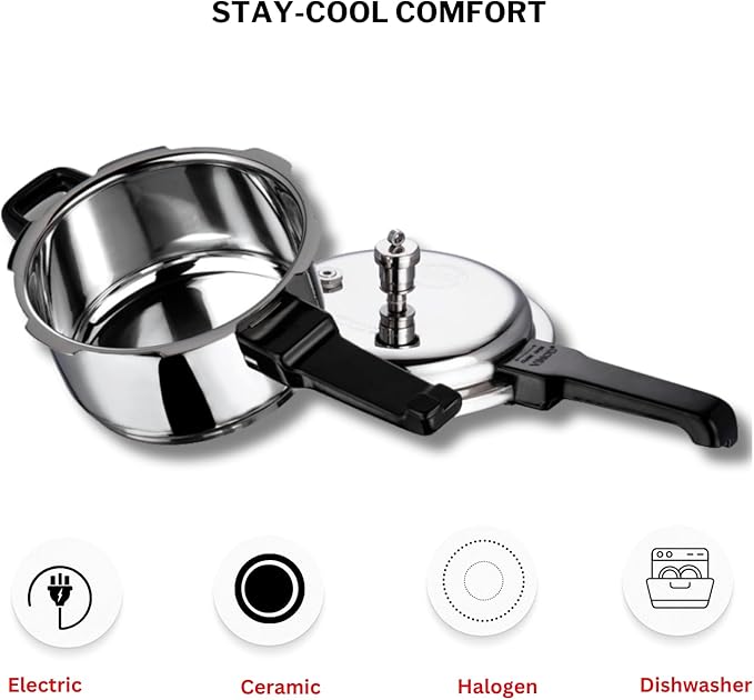 Vinod V-5L Stainless Steel Sandwich Bottom Pressure Cooker, 5-Liter,Silver,Medium