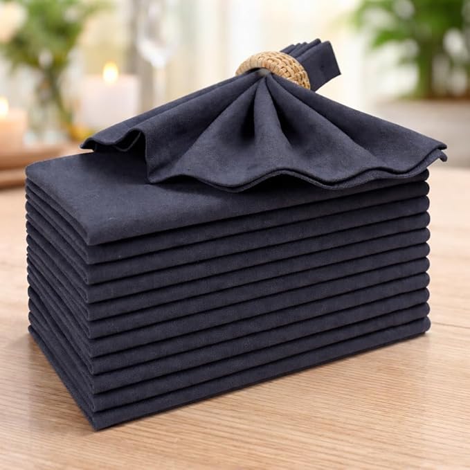 Cotton Dinner Napkins Set of 12, 18x18 Inch Cloth Napkins, Dark Grey Fabric, Reusable & Machine Washable, Soft Durable Table Napkins for Weddings, Restaurants, Parties & Everyday Dining