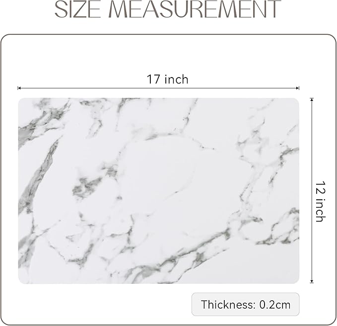 Romanstile Vinyl Placemats Set of 8-12 X 17 Inch - Faux Leather 100% Waterproof Oil-Proof Wipeable Place Mats, Heat Resistant Reversible PU Table Mats for Kitchen Dining Party Outdoor, Marble